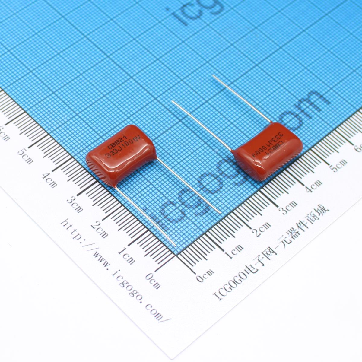 金属化聚丙烯薄膜电容器 CBB电容 CBB21 1000V333J 33NF 0.033UF 脚距P=15MM ±5%